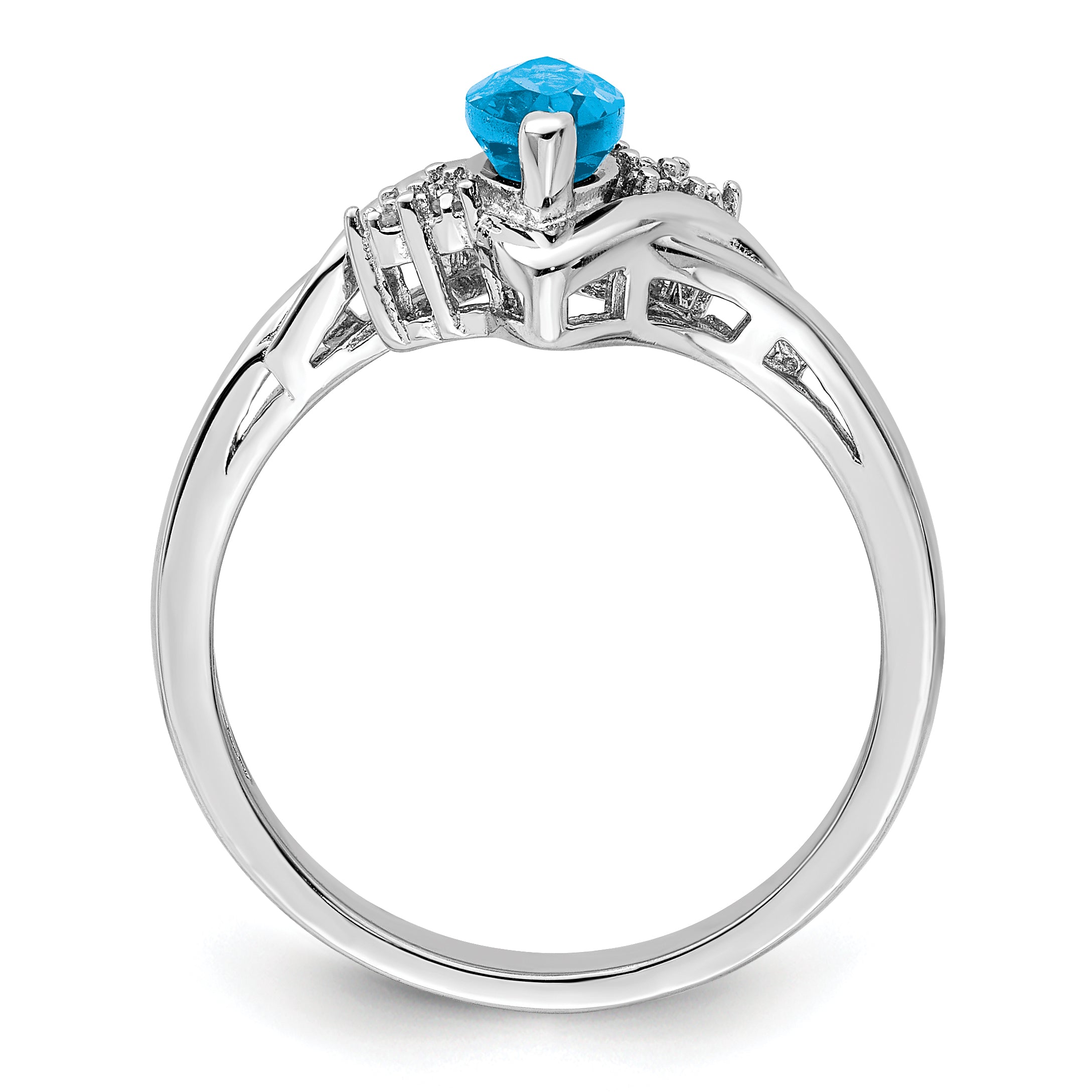 Sterling Silver Rhodium-Plated Diamond and Light Blue Topaz Ring