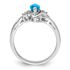 Sterling Silver Rhodium Diam. & Light Blue Topaz Ring