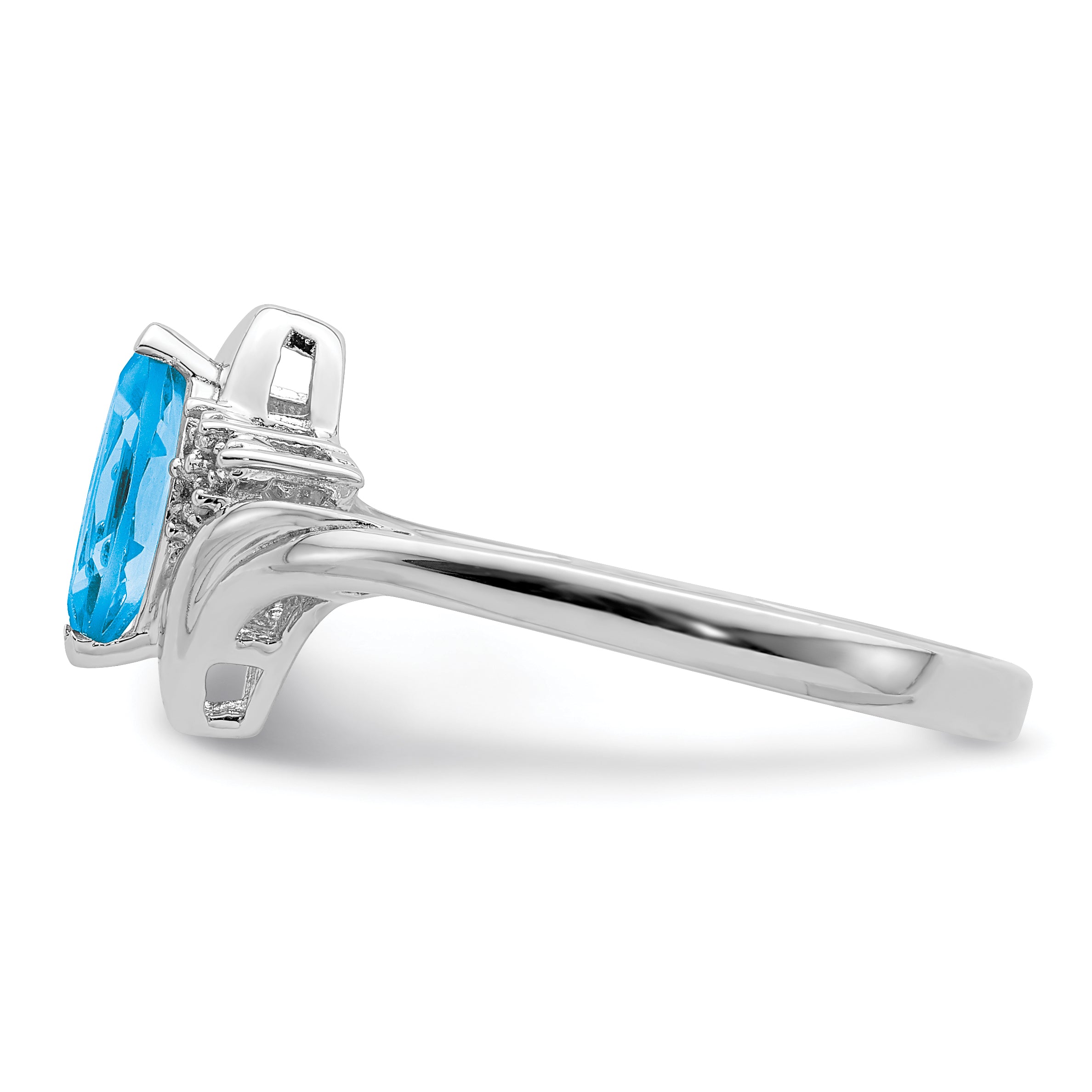 Sterling Silver Rhodium-Plated Diamond and Light Blue Topaz Ring