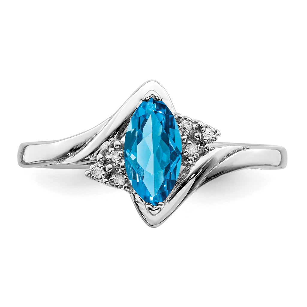 Sterling Silver Rhodium-Plated Diamond and Light Blue Topaz Ring