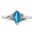 Sterling Silver Rhodium-Plated Diamond and Light Blue Topaz Ring