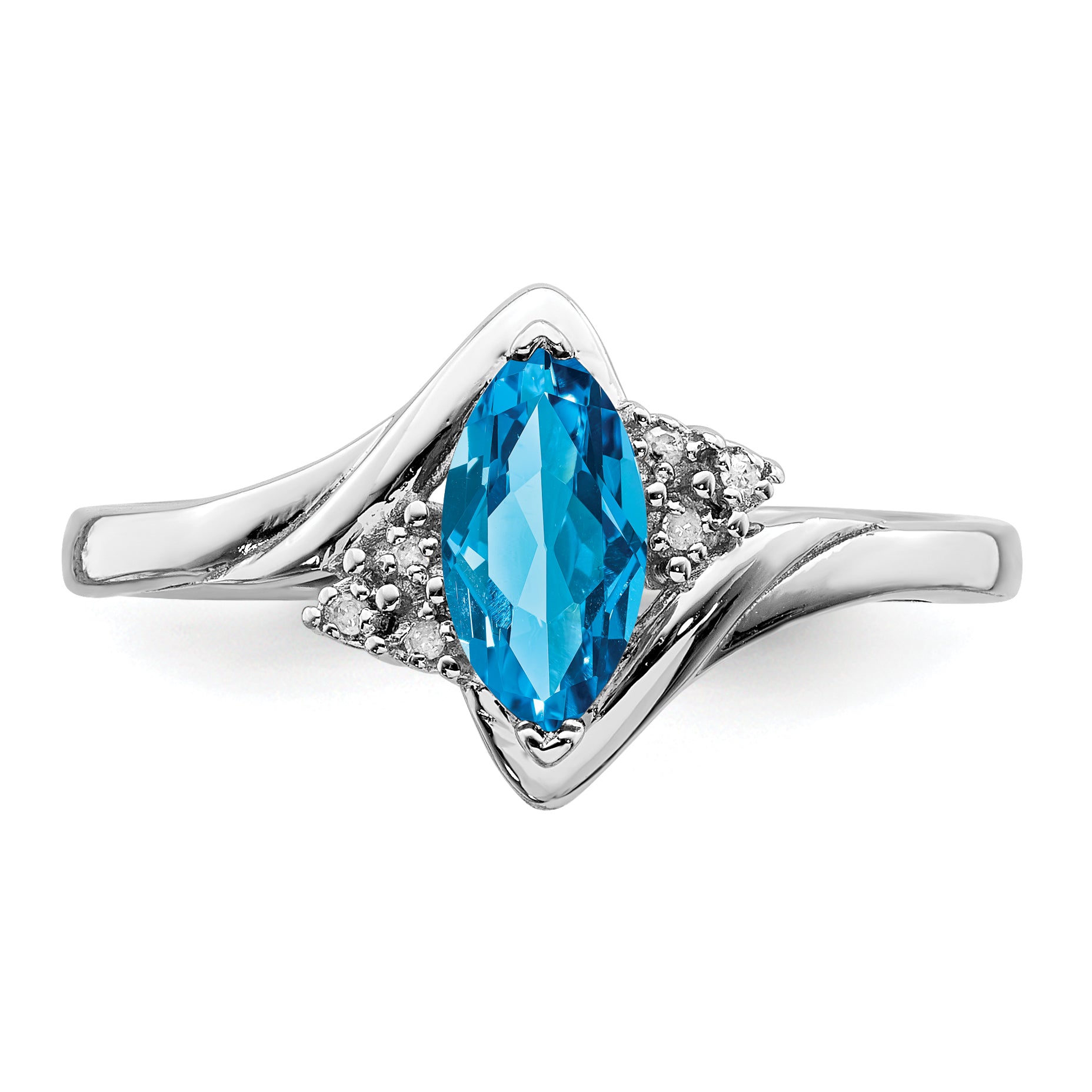 Sterling Silver Rhodium-Plated Diamond and Light Blue Topaz Ring