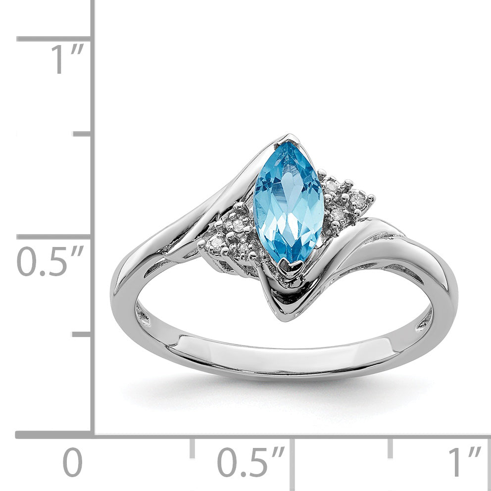 Sterling Silver Rhodium Diam. & Light Blue Topaz Ring