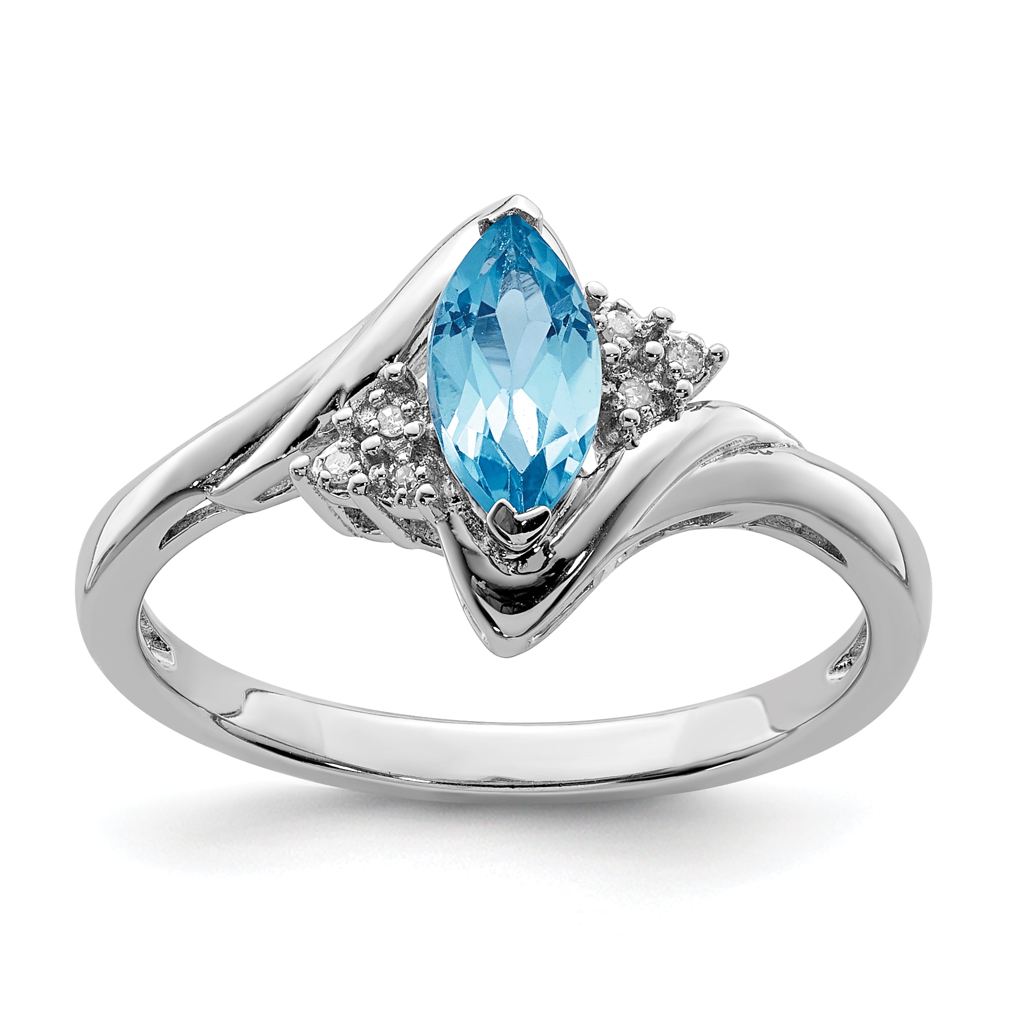 Sterling Silver Rhodium-Plated Diamond and Light Blue Topaz Ring Main image