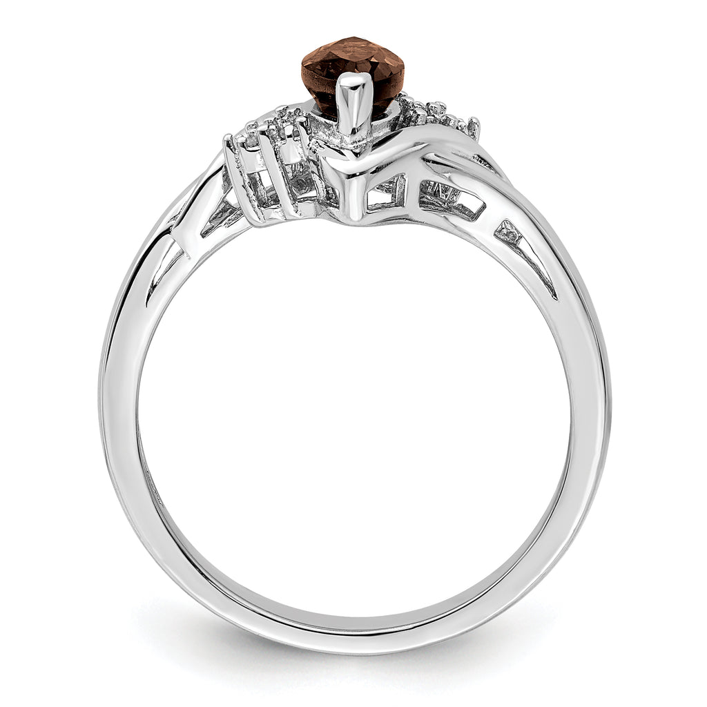 Sterling Silver Rhodium-Plated Diamond and Smoky Quartz Ring
