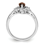 Sterling Silver Rhodium-Plated Diamond and Smoky Quartz Ring
