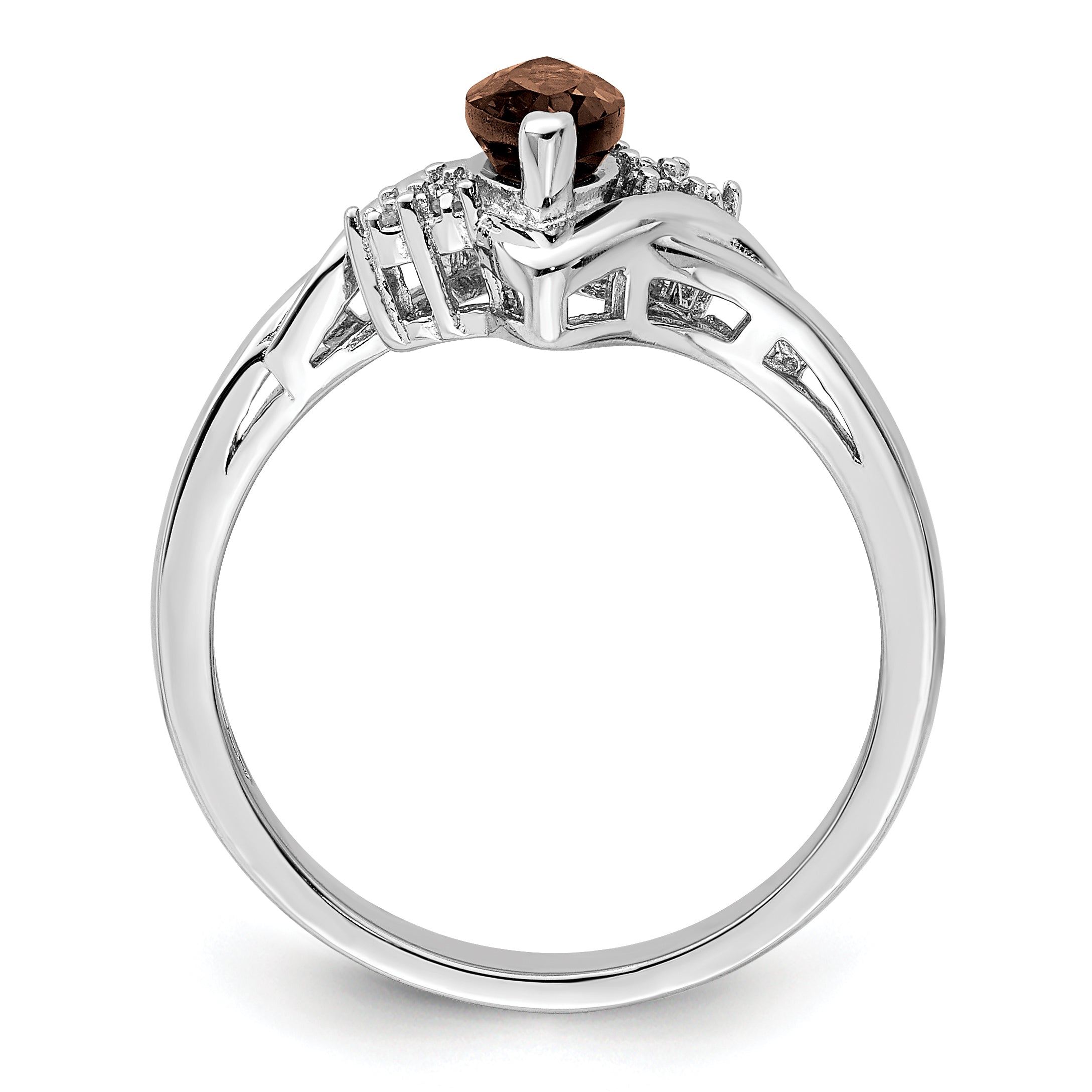 Sterling Silver Rhodium-Plated Diamond and Smoky Quartz Ring