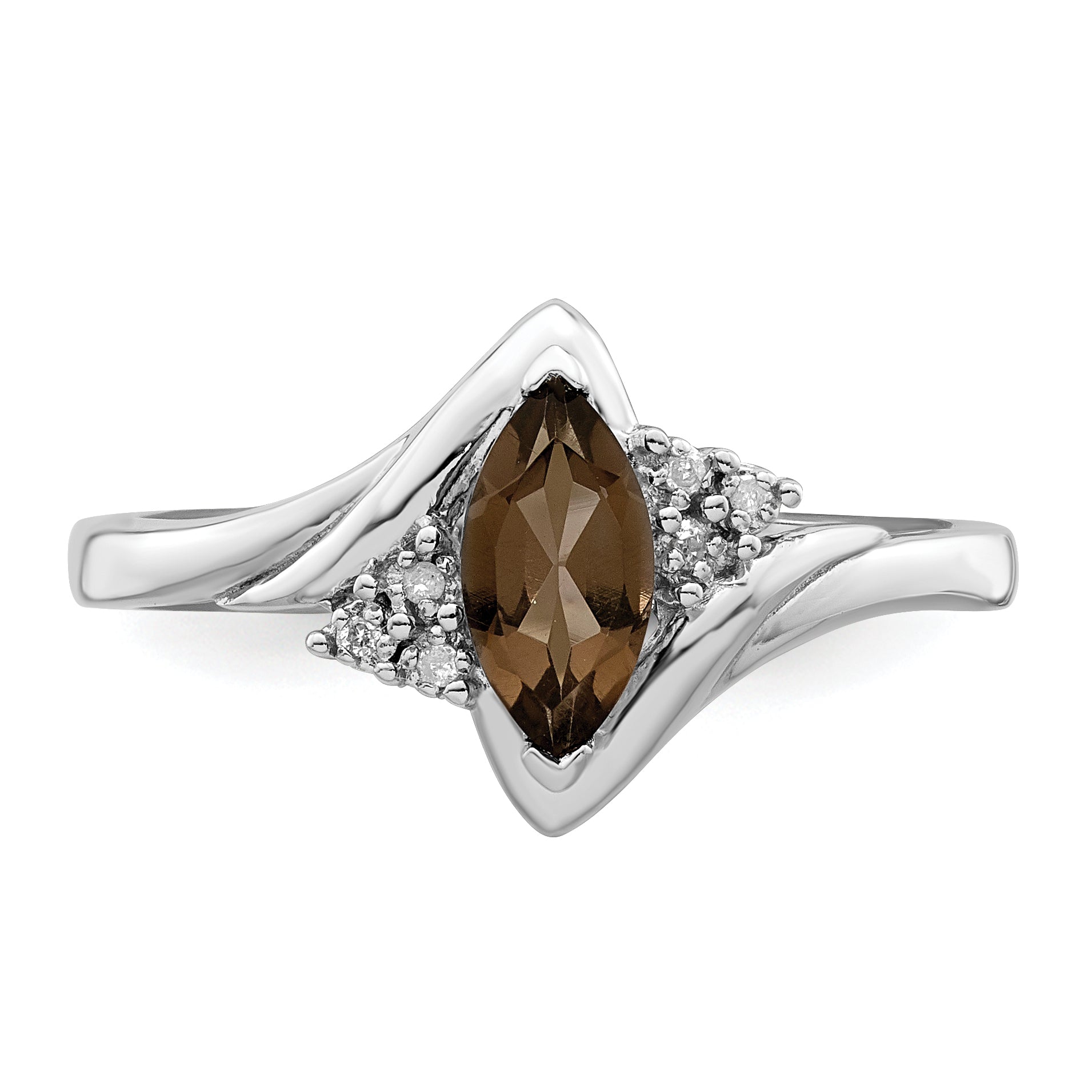 Sterling Silver Rhodium-Plated Diamond and Smoky Quartz Ring