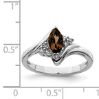 Sterling Silver Rhodium-Plated Diamond and Smoky Quartz Ring
