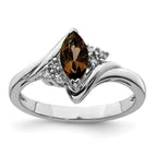 Sterling Silver Rhodium-Plated Diamond and Smoky Quartz Ring