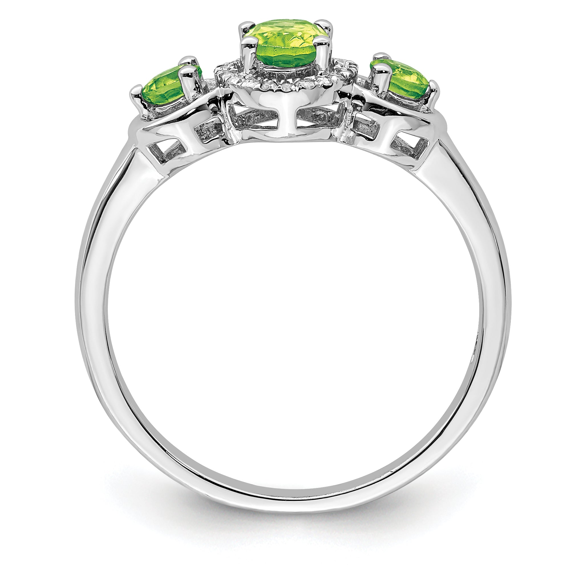 Sterling Silver Rhodium Peridot Diam. Ring