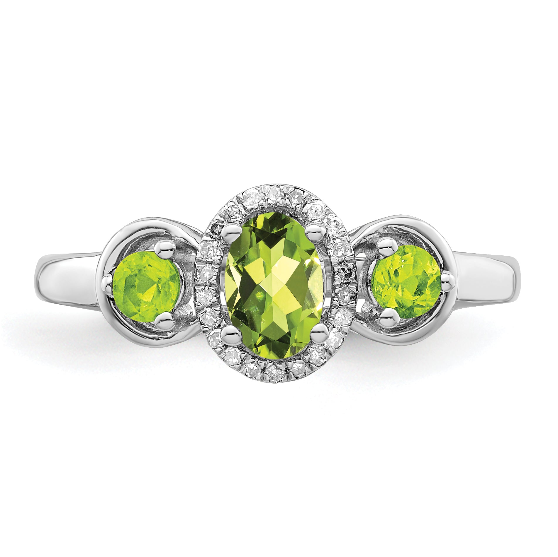 Sterling Silver Rhodium Peridot Diam. Ring