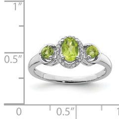 Sterling Silver Rhodium Peridot Diam. Ring