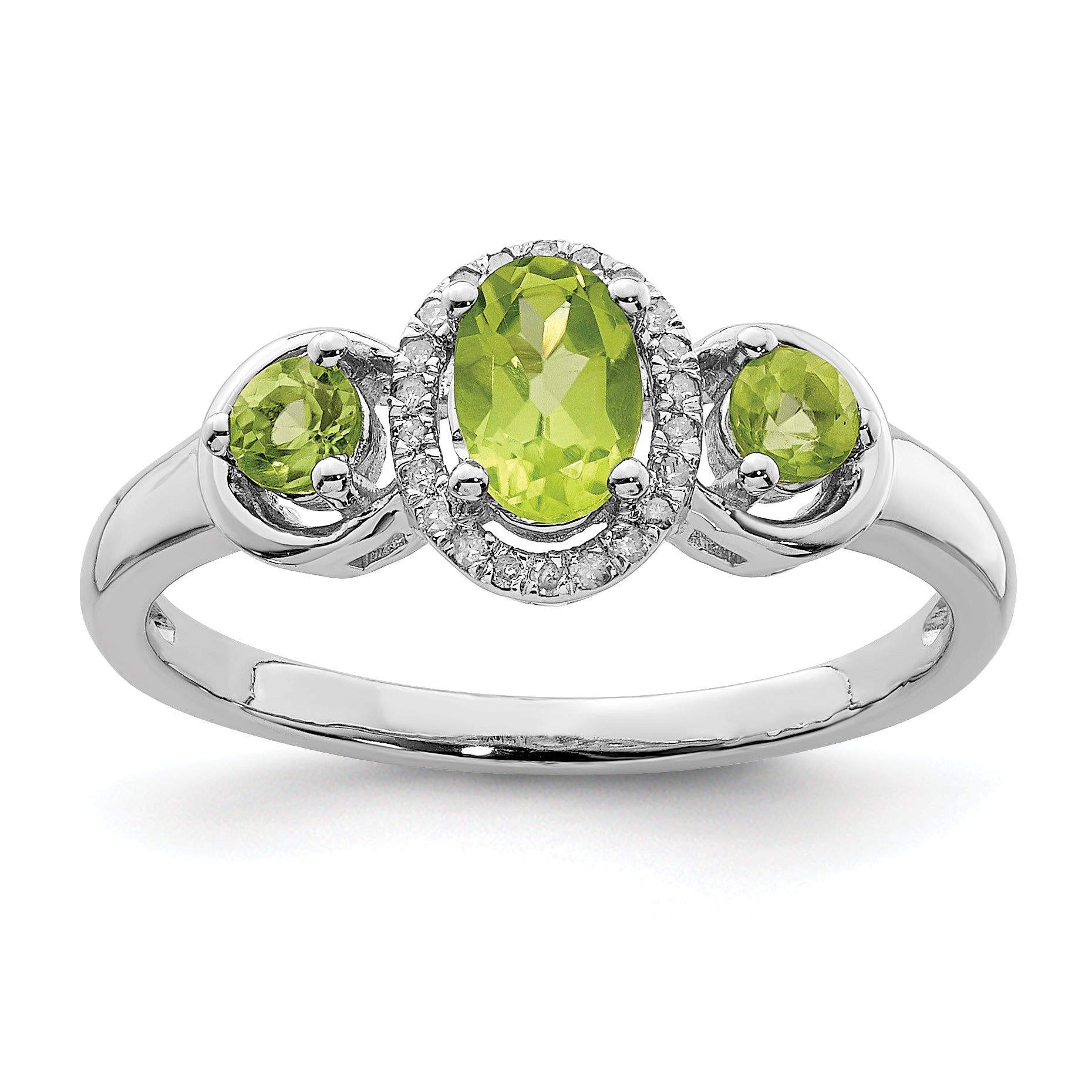 Sterling Silver Rhodium Peridot Diam. Ring