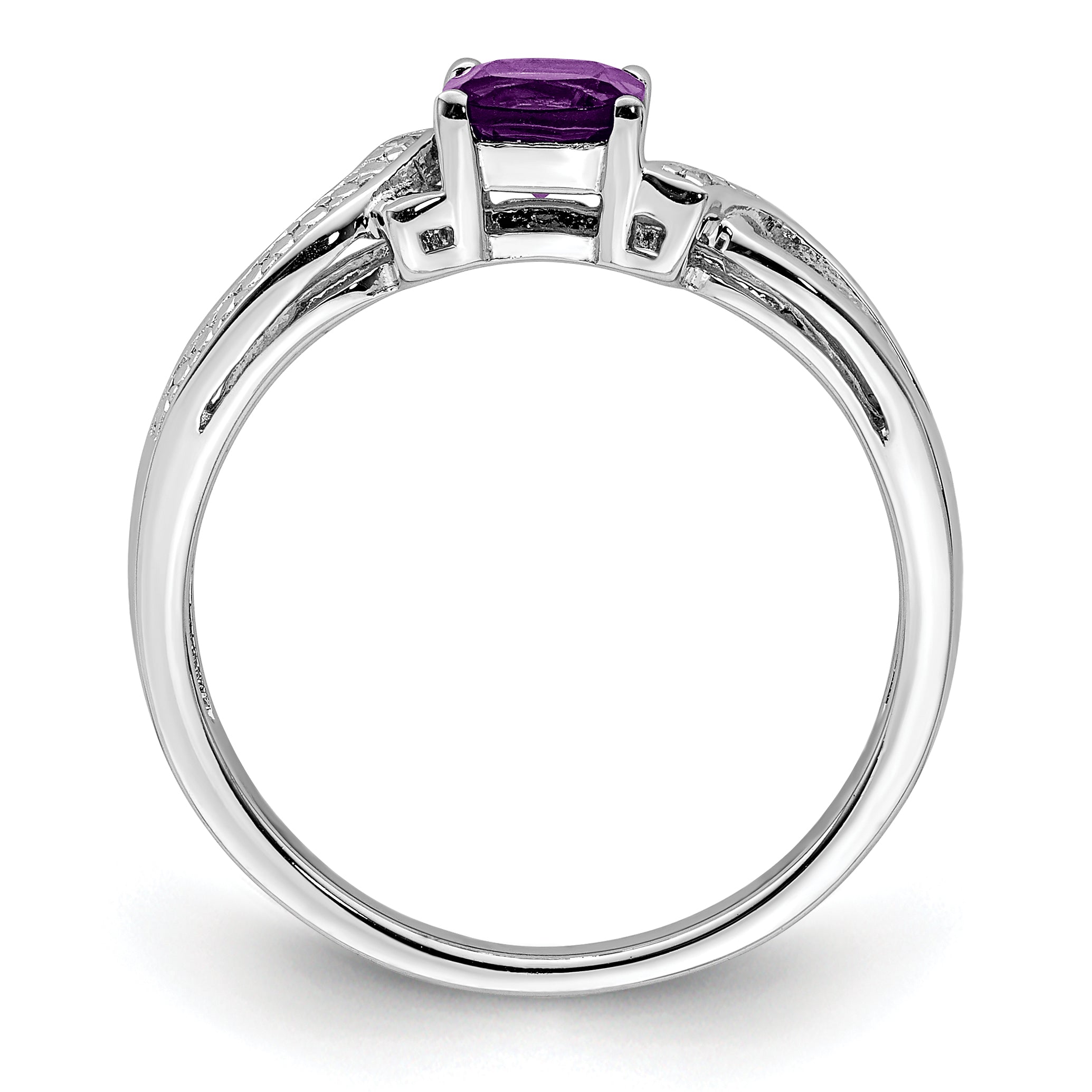 Sterling Silver Rhodium-Plated Amethyst Diamond Ring Secondary image