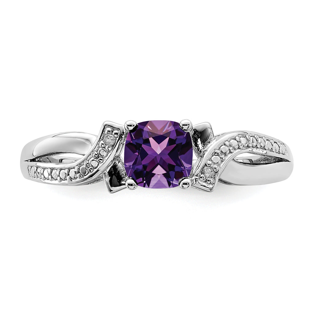 Sterling Silver Rhodium-Plated Amethyst Diamond Ring