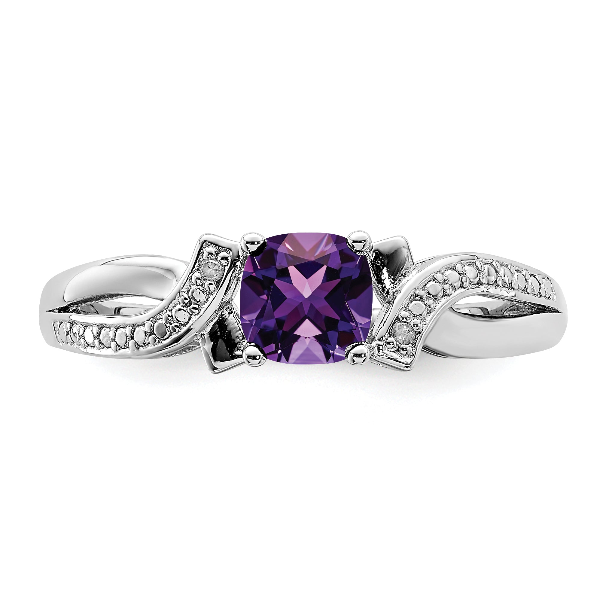 Sterling Silver Rhodium-Plated Amethyst Diamond Ring