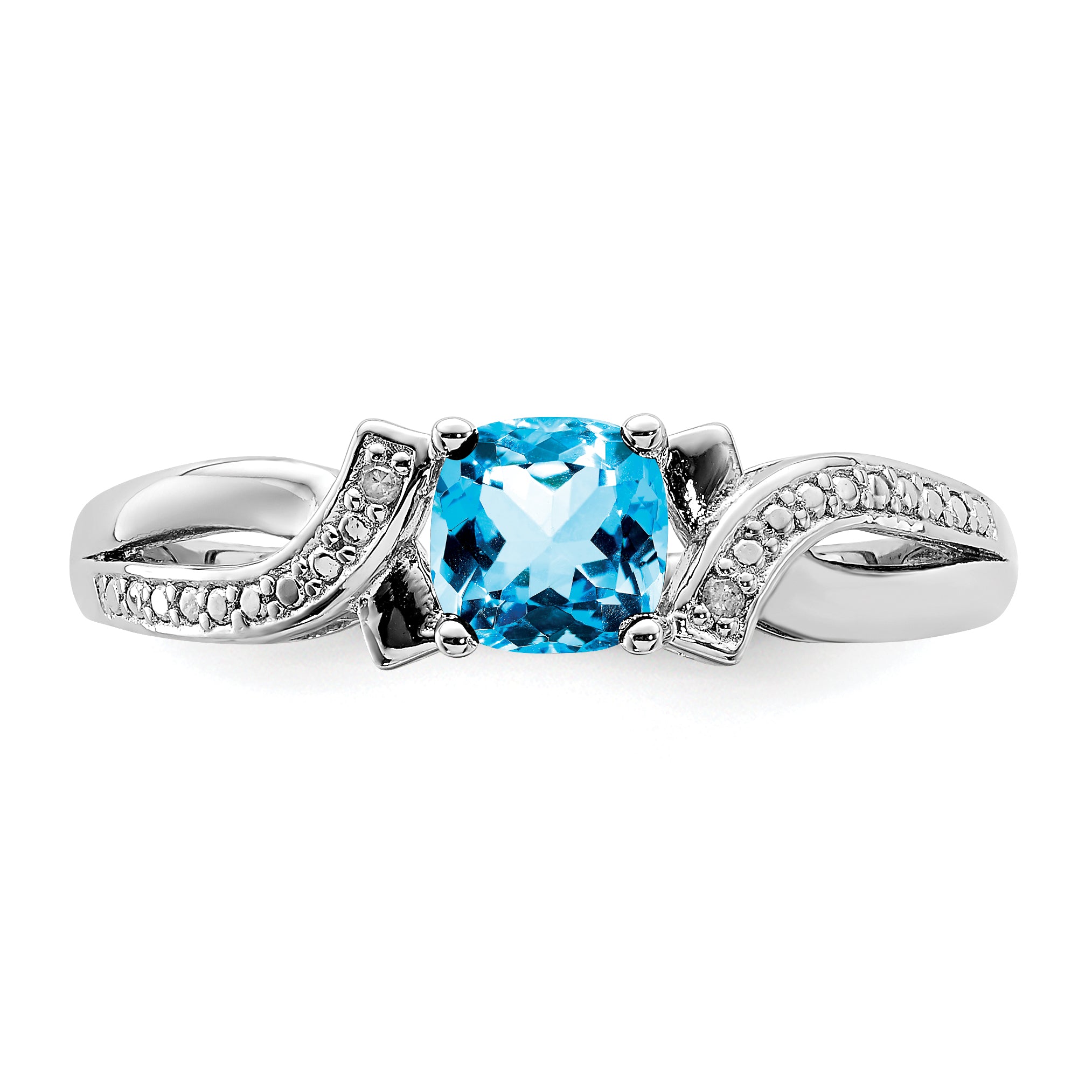 Sterling Silver Rhodium Light Swiss Blue Topaz & Diam. Ring