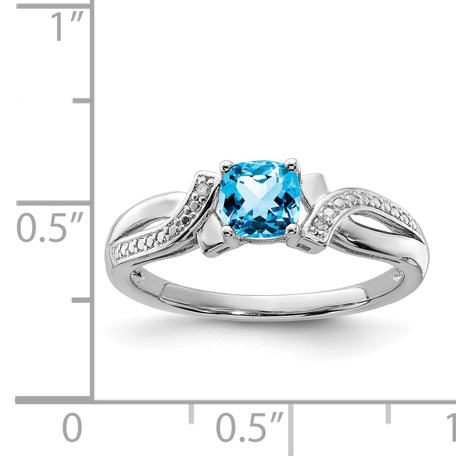 Sterling Silver Rhodium Light Swiss Blue Topaz & Diam. Ring