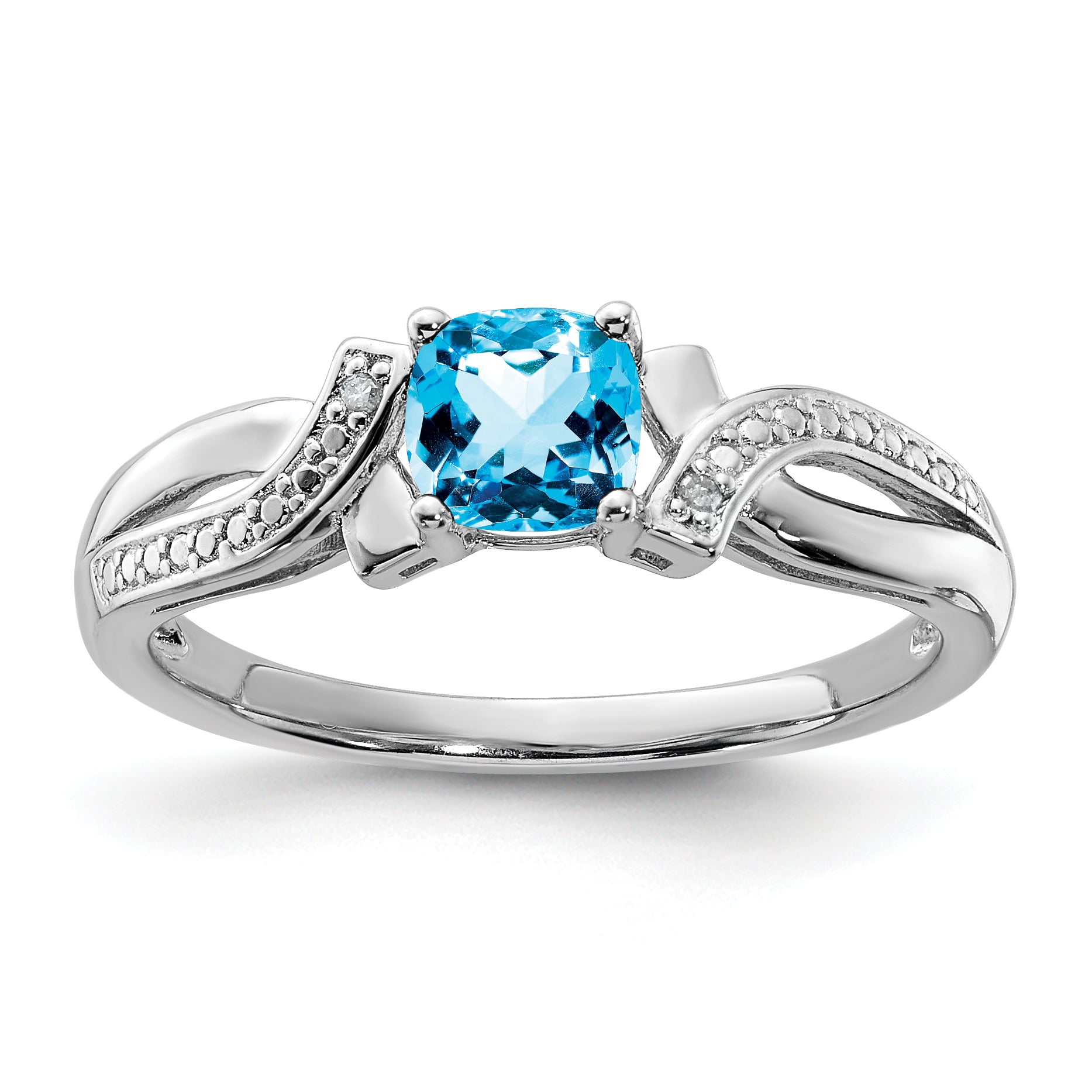 Sterling Silver Rhodium Light Swiss Blue Topaz & Diam. Ring Main image