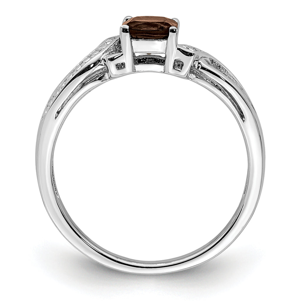 Sterling Silver Rhodium-Plated Smoky Quartz Diamond Ring