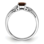 Sterling Silver Rhodium-Plated Smoky Quartz Diamond Ring