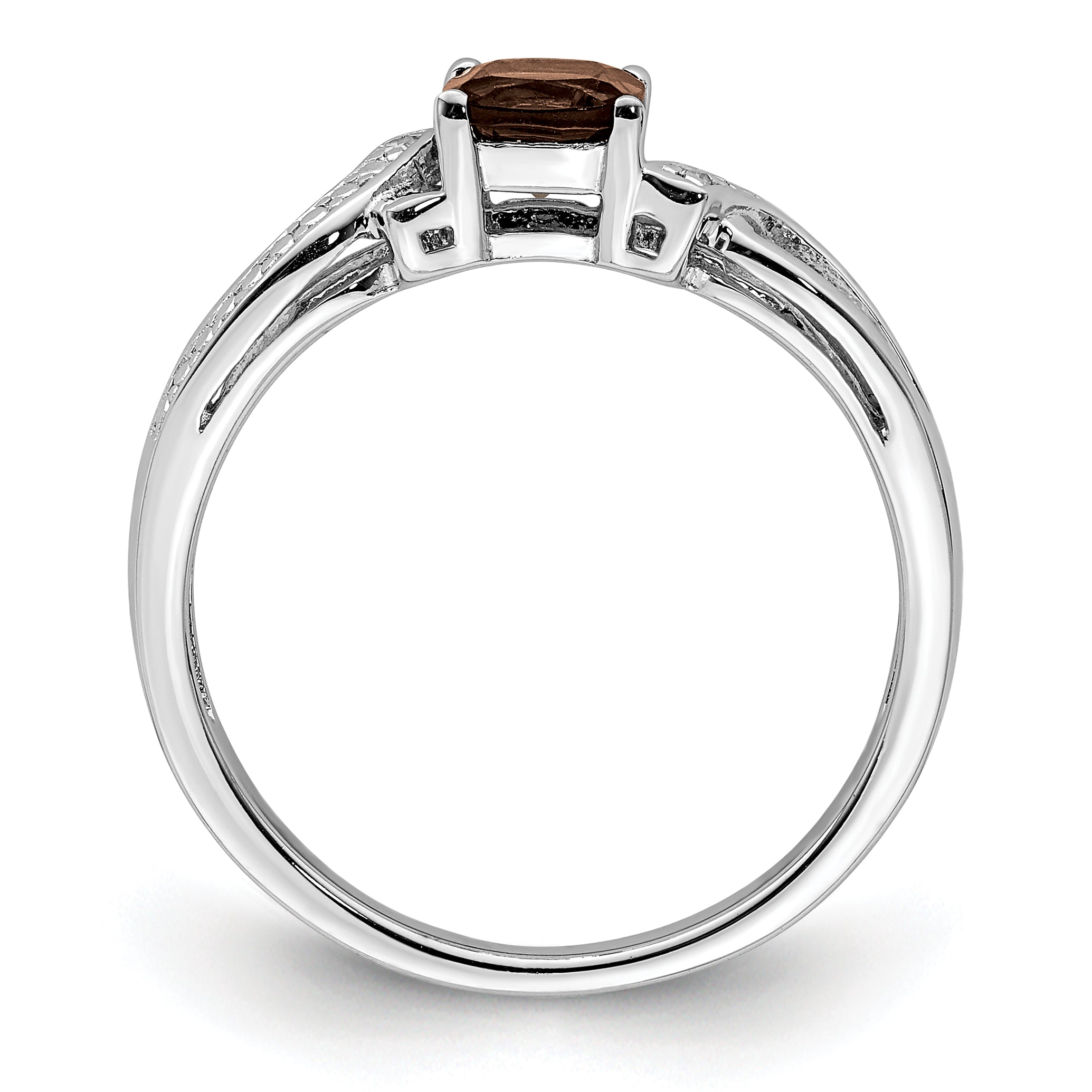 Sterling Silver Rhodium-Plated Smoky Quartz Diamond Ring