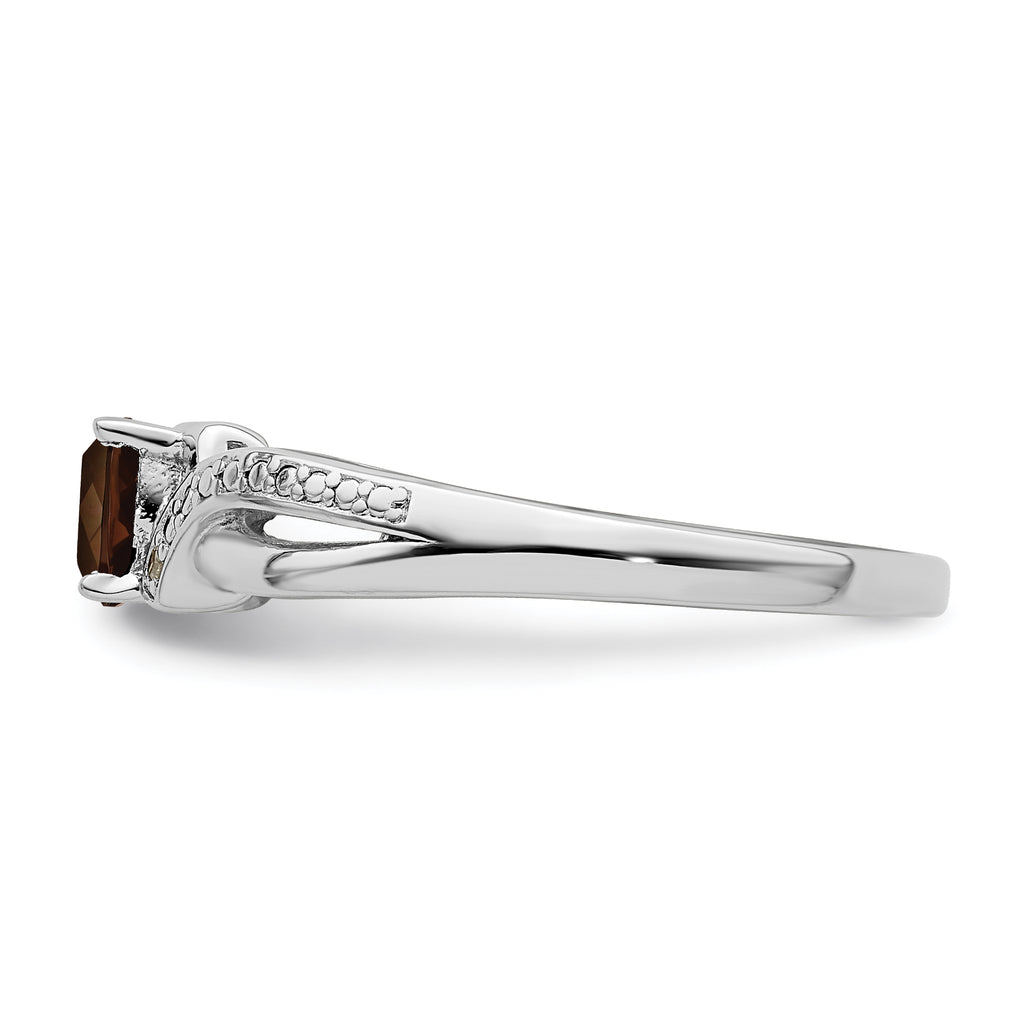 Sterling Silver Rhodium-Plated Smoky Quartz Diamond Ring