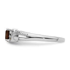 Sterling Silver Rhodium-Plated Smoky Quartz Diamond Ring