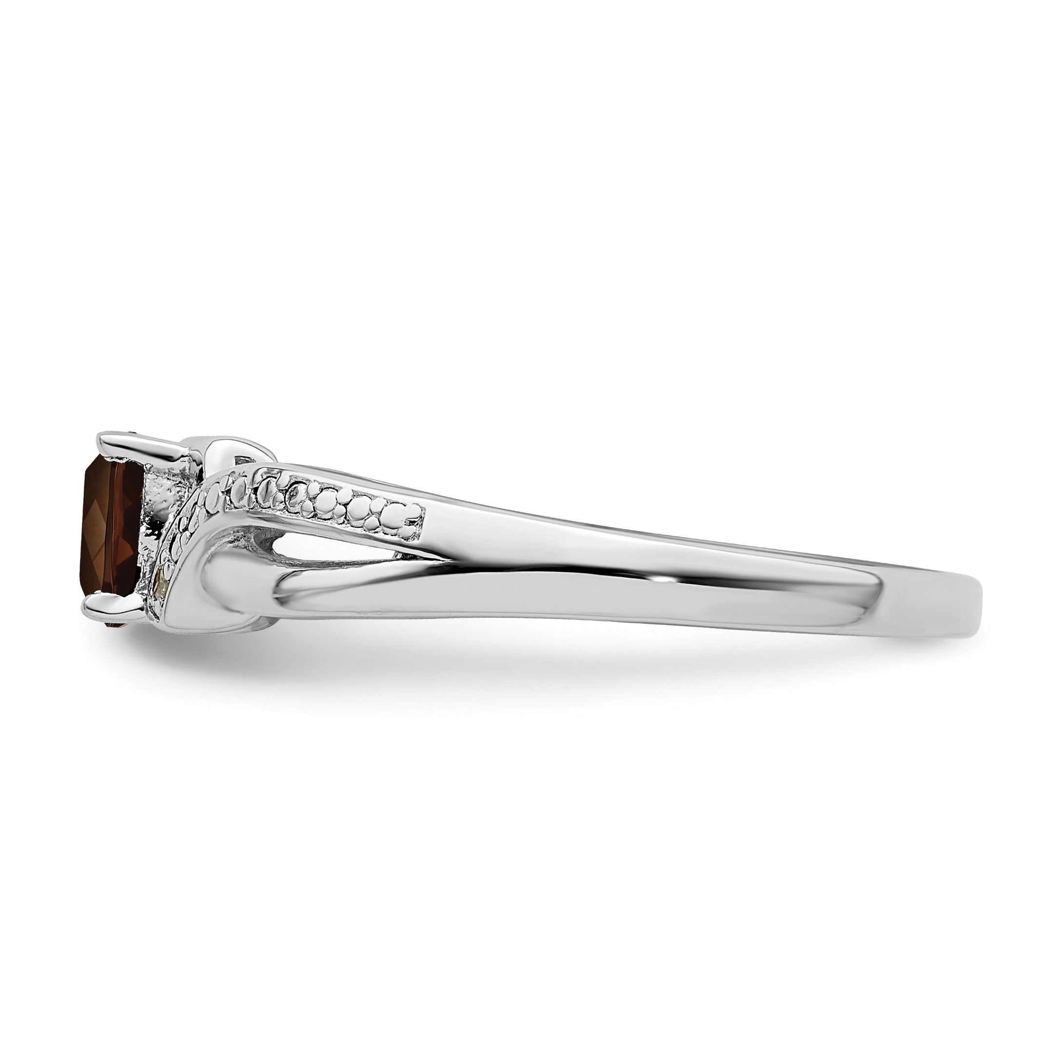 Sterling Silver Rhodium-Plated Smoky Quartz Diamond Ring