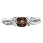 Sterling Silver Rhodium-Plated Smoky Quartz Diamond Ring
