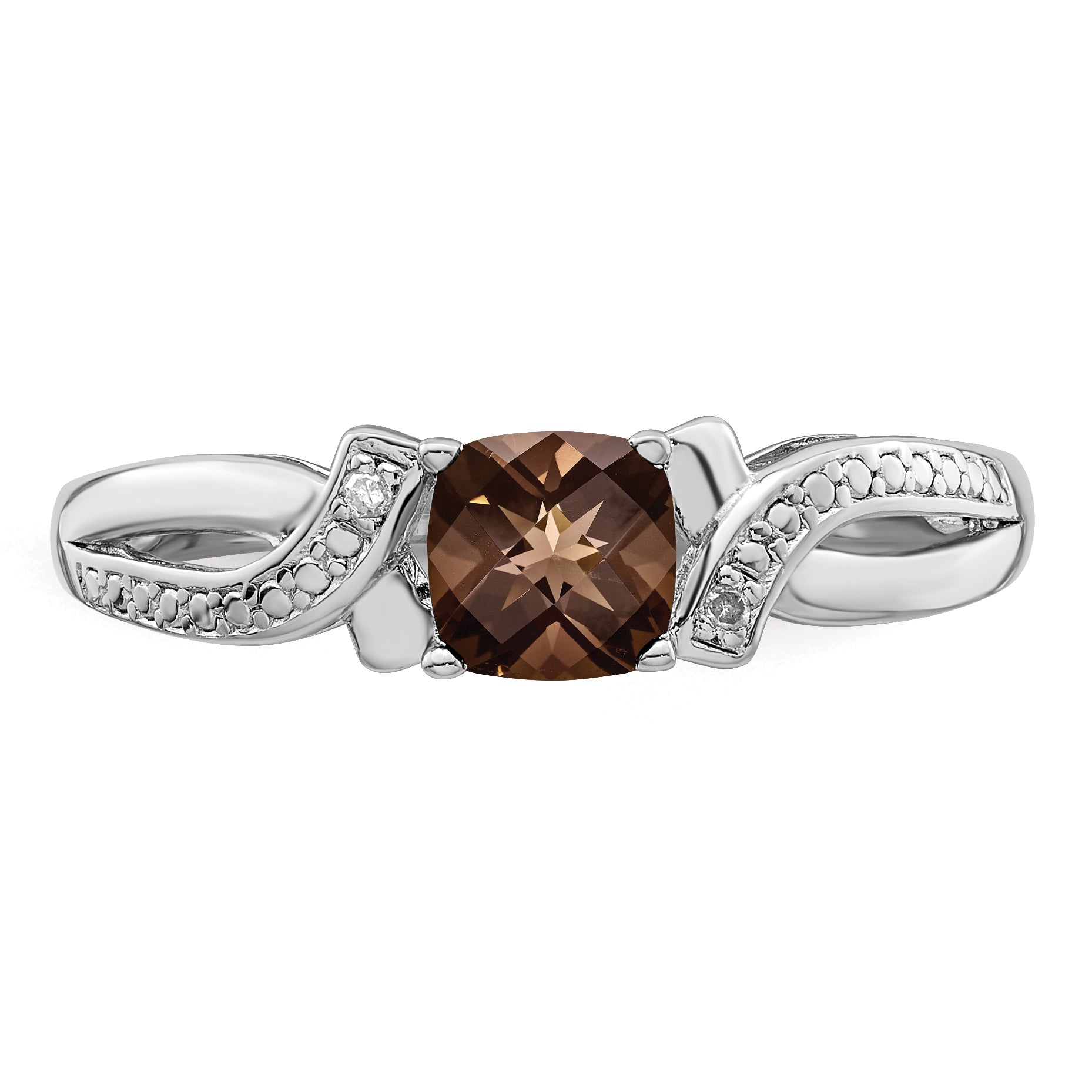 Sterling Silver Rhodium-Plated Smoky Quartz Diamond Ring