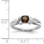 Sterling Silver Rhodium-Plated Smoky Quartz Diamond Ring