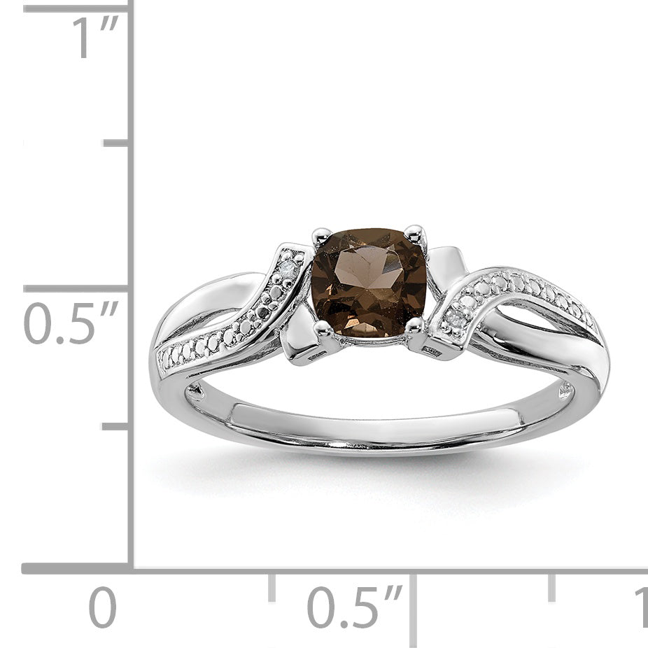 Sterling Silver Rhodium-Plated Smoky Quartz Diamond Ring