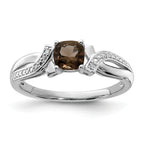 Sterling Silver Rhodium-Plated Smoky Quartz Diamond Ring