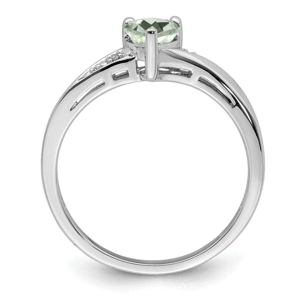 Sterling Silver Rhodium-Plated Green Quartz Diamond Ring