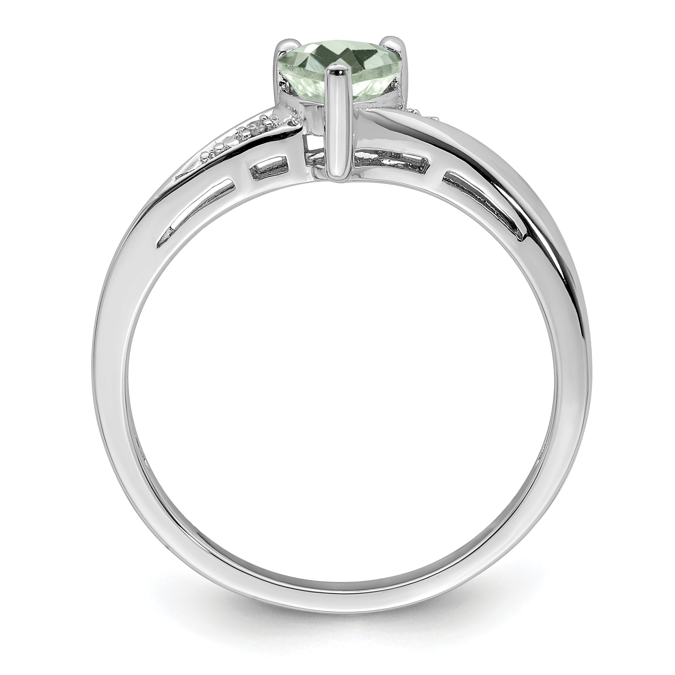 Sterling Silver Rhodium-Plated Green Quartz Diamond Ring