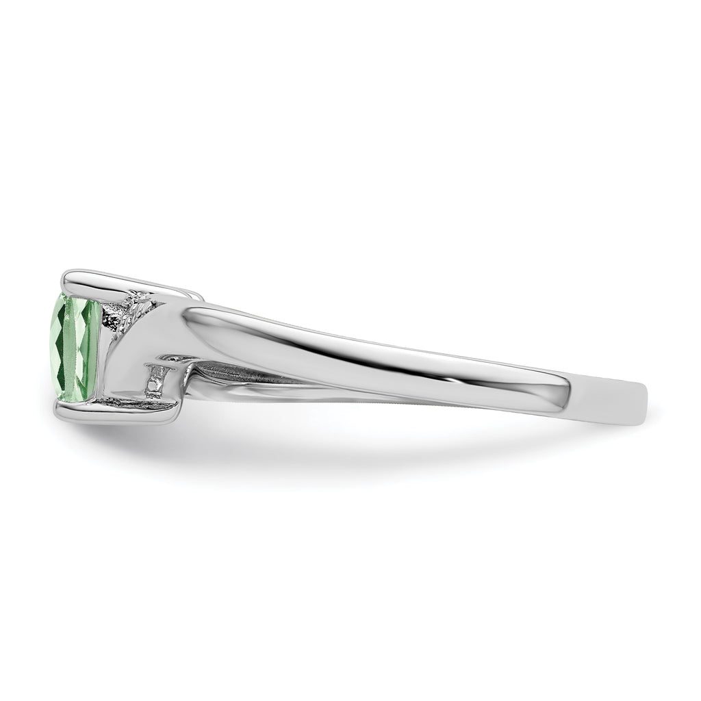 Sterling Silver Rhodium-Plated Green Quartz Diamond Ring