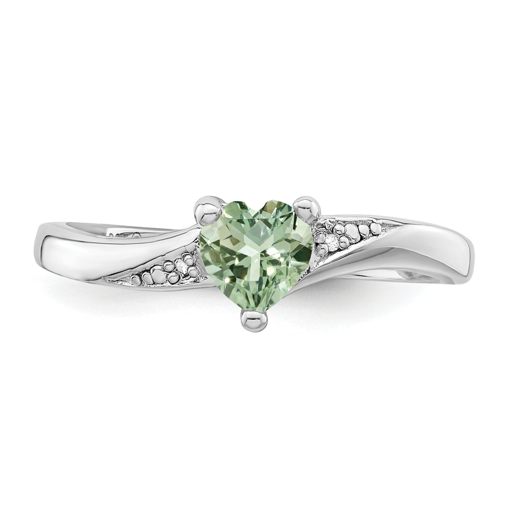 Sterling Silver Rhodium-Plated Green Quartz Diamond Ring