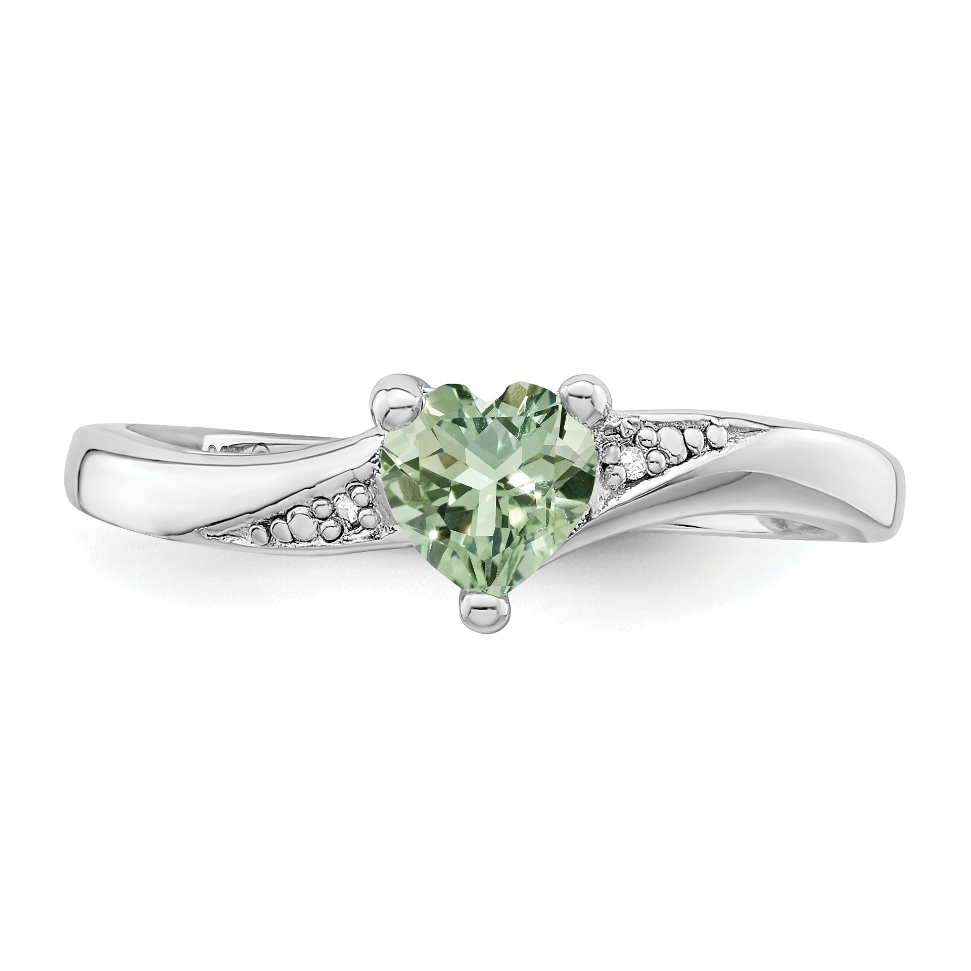 Sterling Silver Rhodium-Plated Green Quartz Diamond Ring