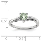 Sterling Silver Rhodium-Plated Green Quartz Diamond Ring