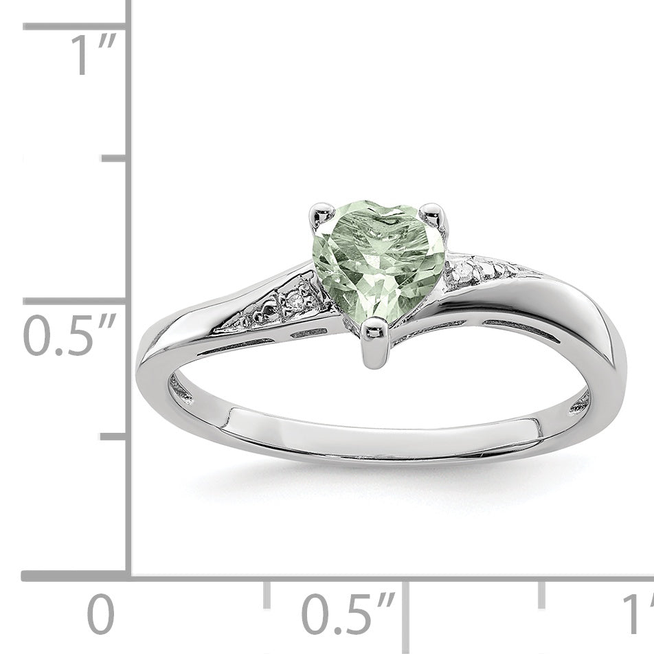 Sterling Silver Rhodium-Plated Green Quartz Diamond Ring