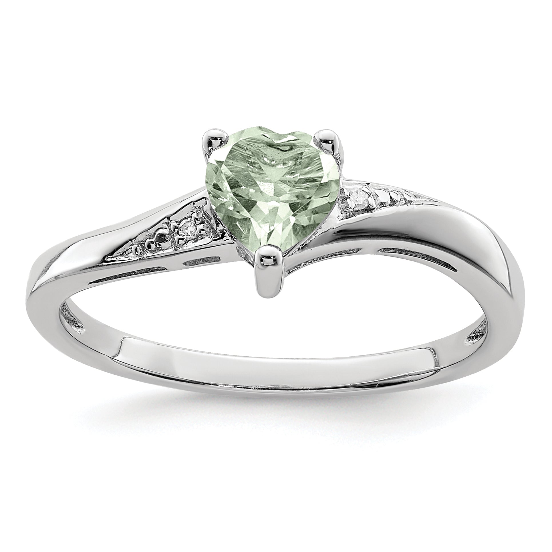 Sterling Silver Rhodium-Plated Green Quartz Diamond Ring Main image