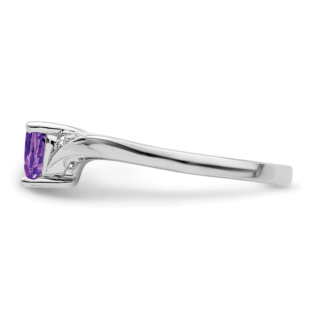 Sterling Silver Rhodium-Plated Amethyst Diamond Ring