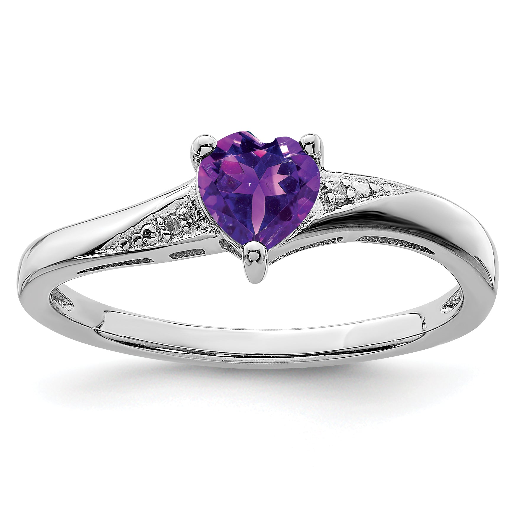 Sterling Silver Rhodium-Plated Amethyst Diamond Ring