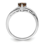 Sterling Silver Rhodium-Plated Smoky Quartz Diamond Ring