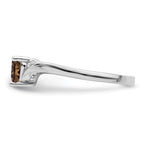 Sterling Silver Rhodium-Plated Smoky Quartz Diamond Ring