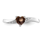 Sterling Silver Rhodium-Plated Smoky Quartz Diamond Ring