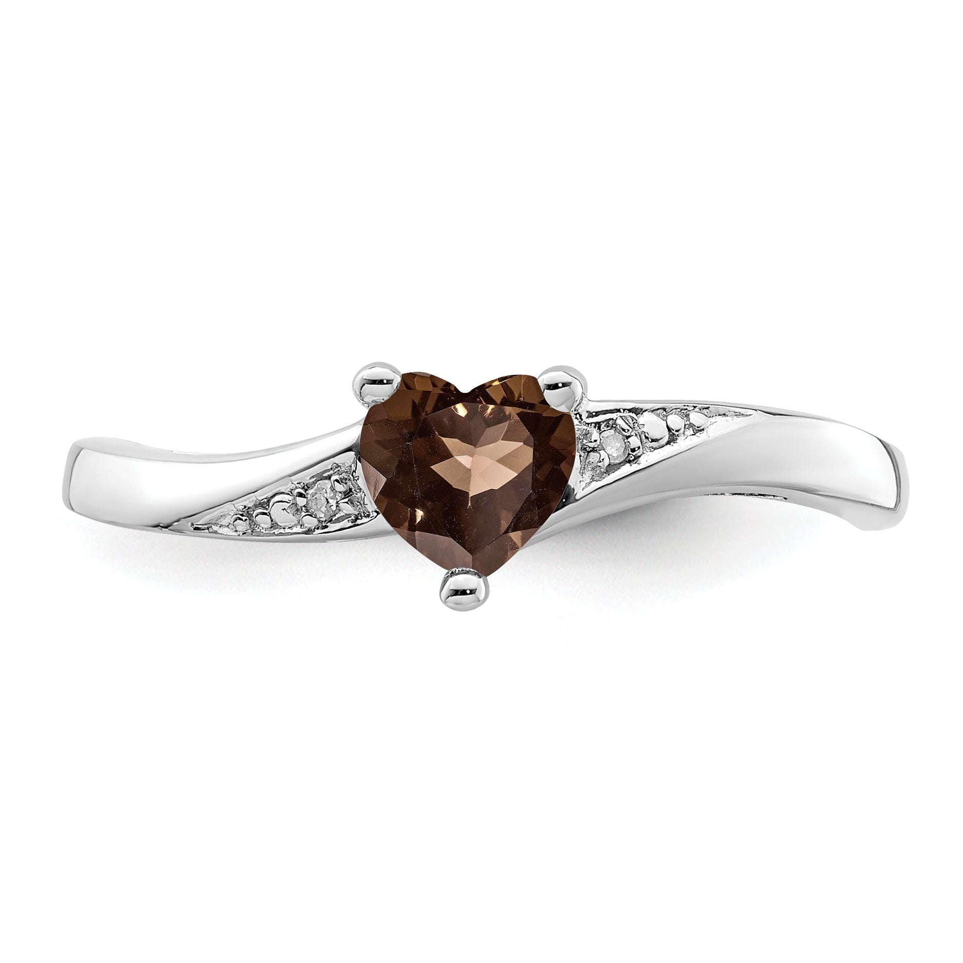 Sterling Silver Rhodium-Plated Smoky Quartz Diamond Ring