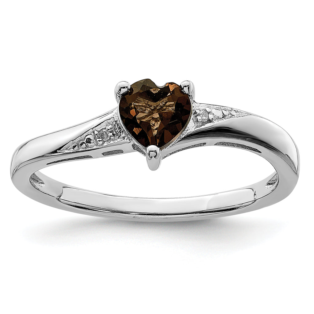 Sterling Silver Rhodium-Plated Smoky Quartz Diamond Ring